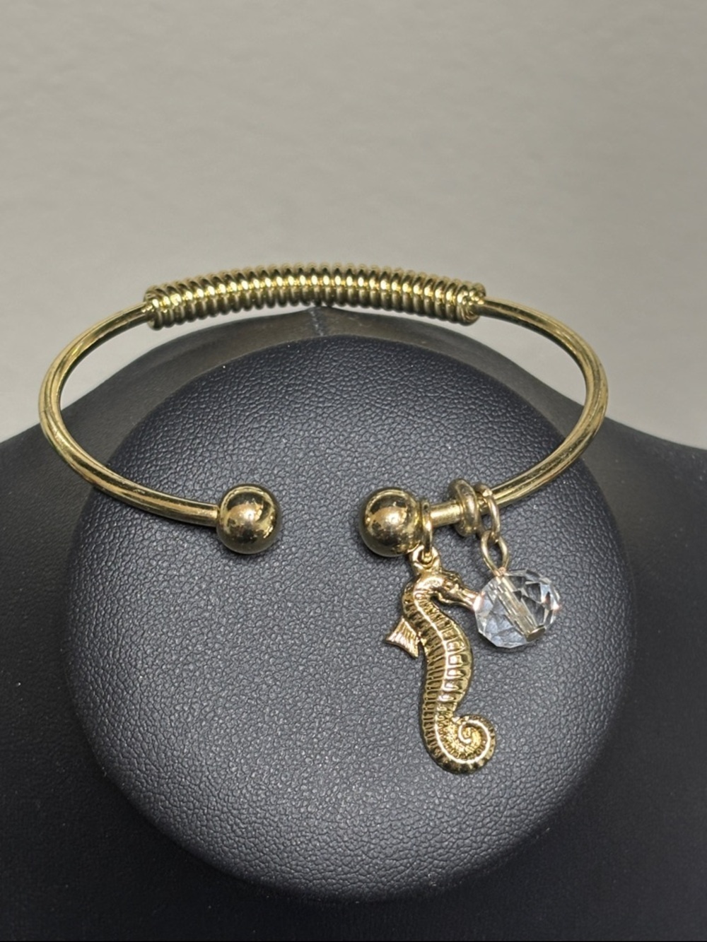 Seashore Crystal Charm Cuff Expansion Nautical Bracelet Gold Tone